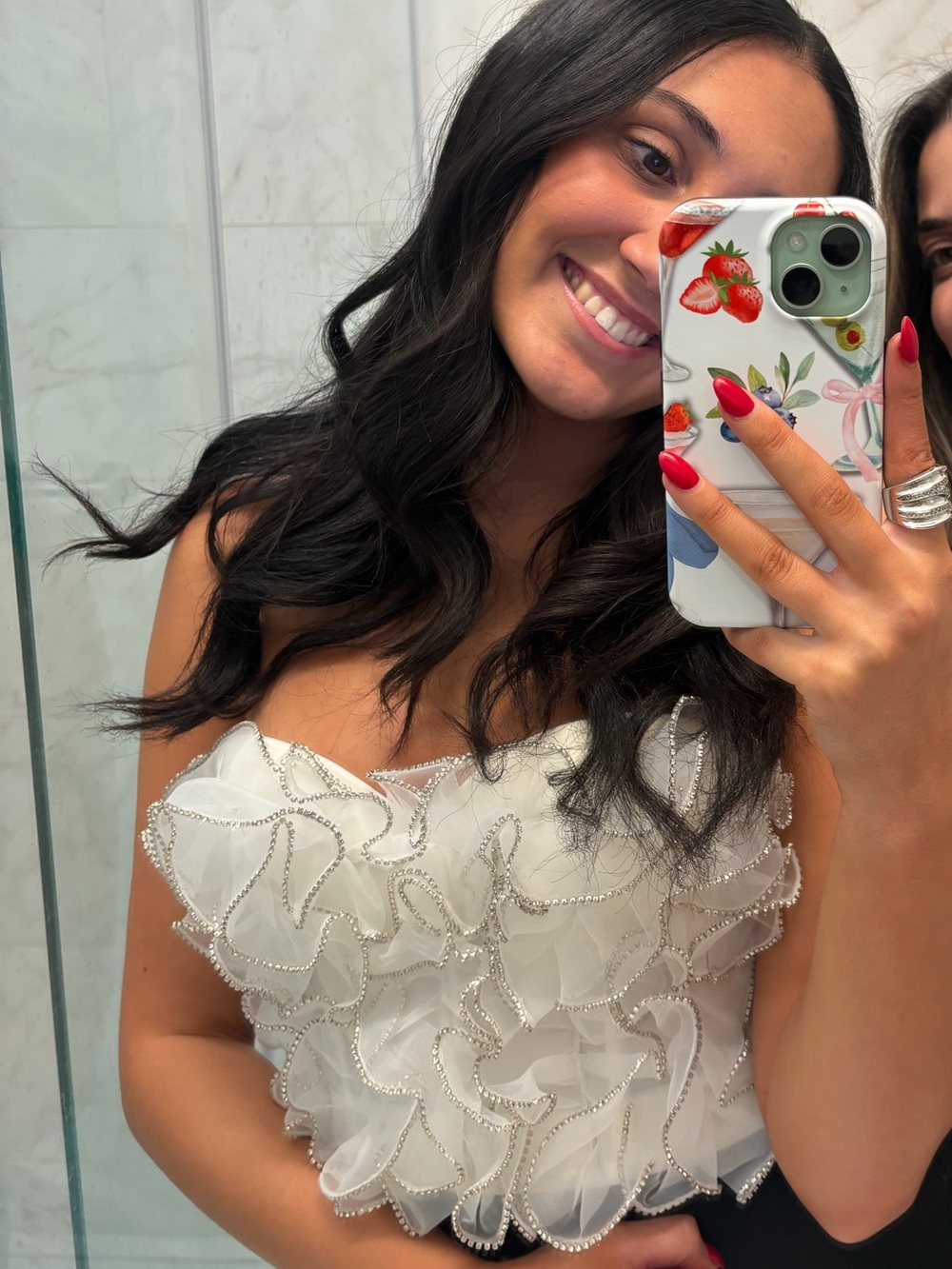 White Rhinestone Ruffle Corset Top